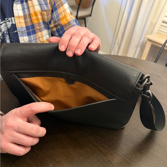 Coach Black Pebbled Leather Messenger Bag - Picture 3 of 5